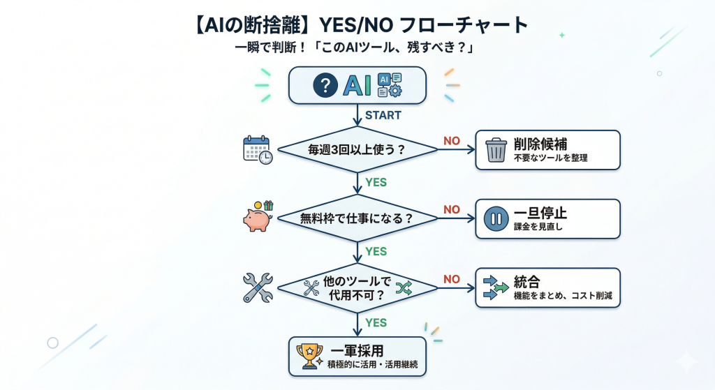 この代替テキストは、スクリーンリーダー（音声読み上げソフト）を使用している方が、フローチャートの論理構造と最終的な結論を理解できるように記述しています。