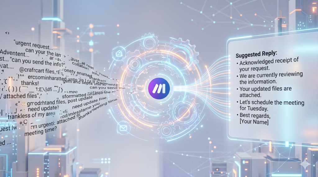 Gmail受信からAI下書き作成、Slack通知、Notion記録までをつなぐMake向き業務の図解