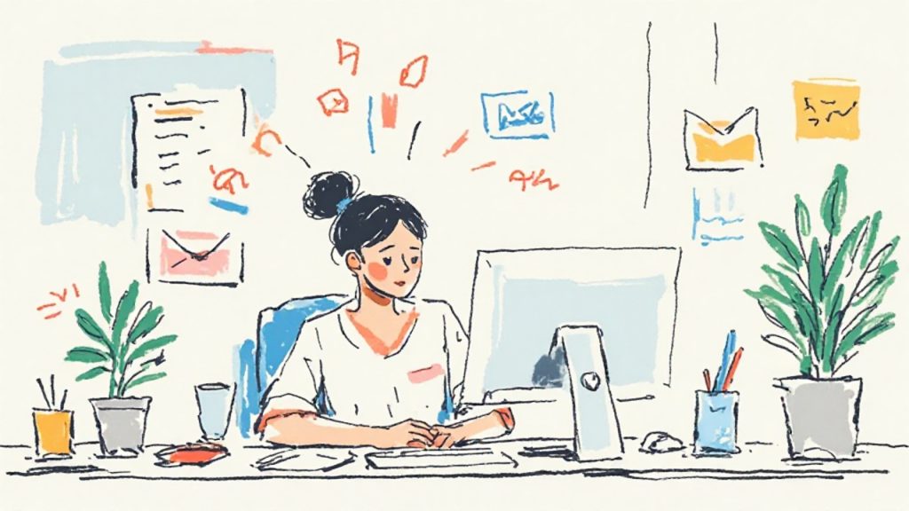 パソコンに向き合ってAIを操作する事務職員