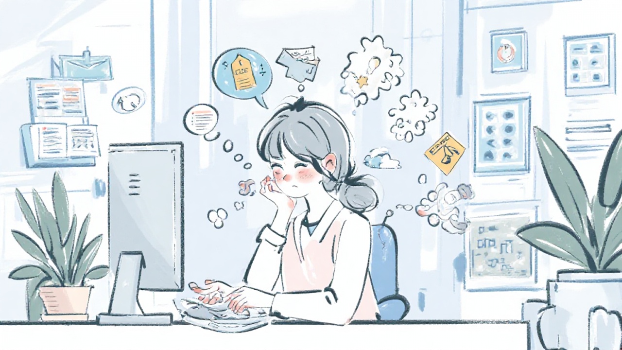 AIで失敗して困っている事務職員さんのイラスト画像