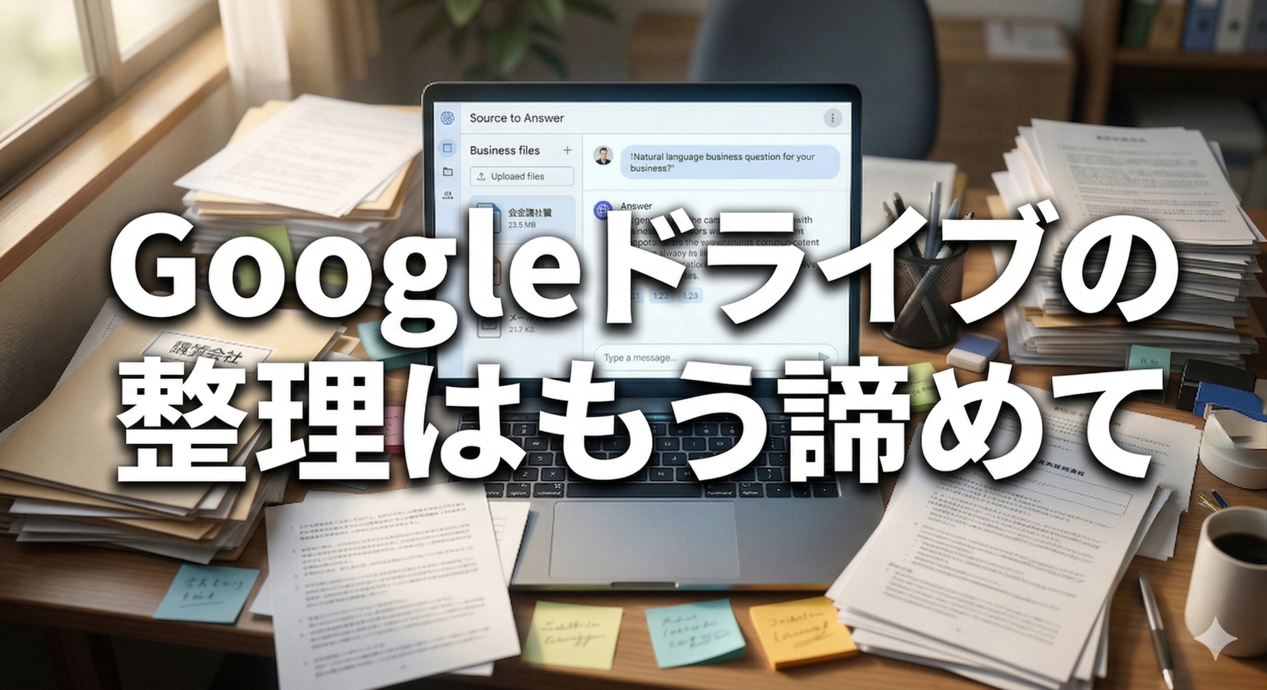 Googleドライブに散らかった実務資料をNotebookLMで探しやすくするイメージのアイキャッチ画像